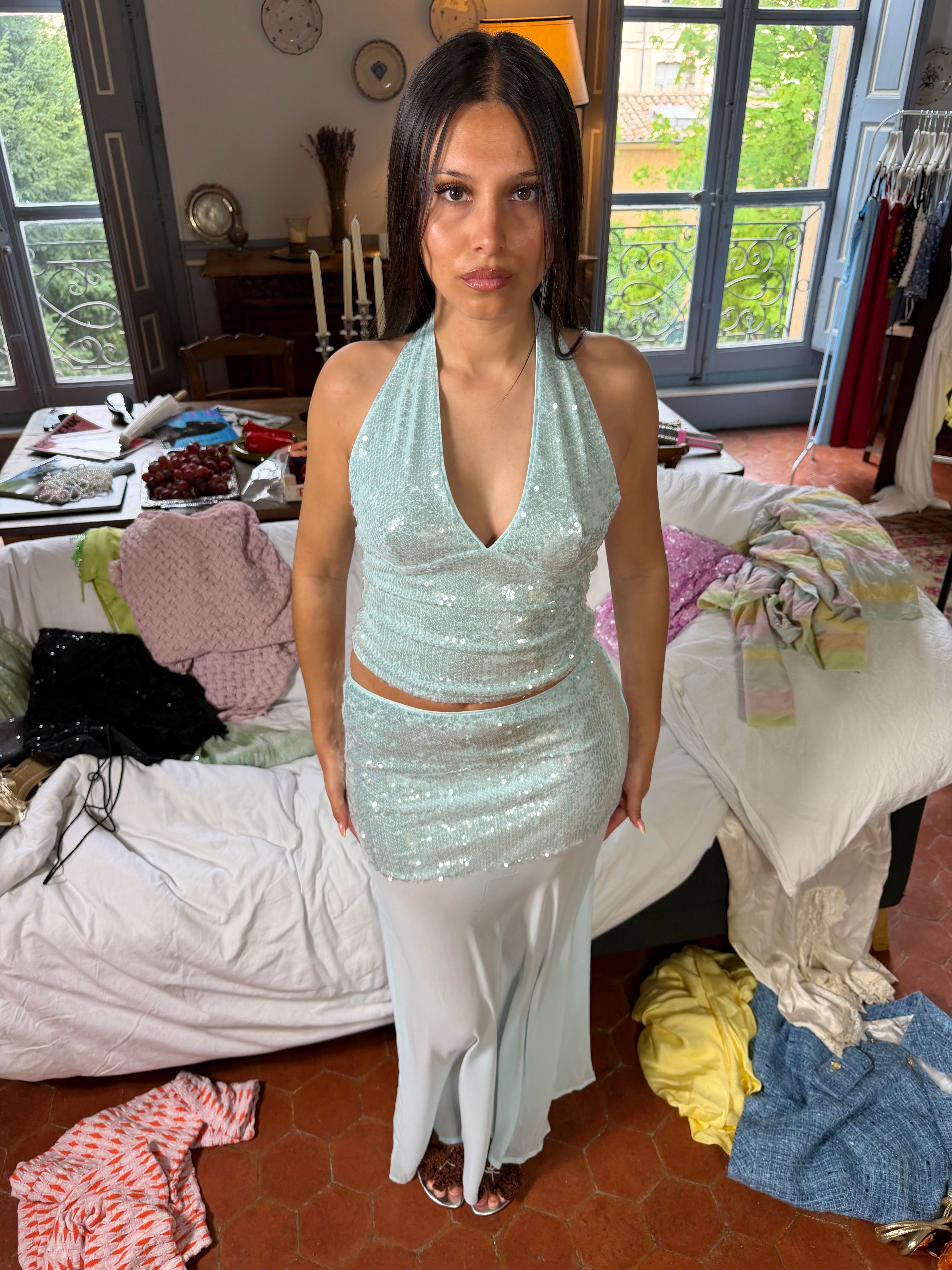 TOP À PAILLETTES DELILAH - BLEU