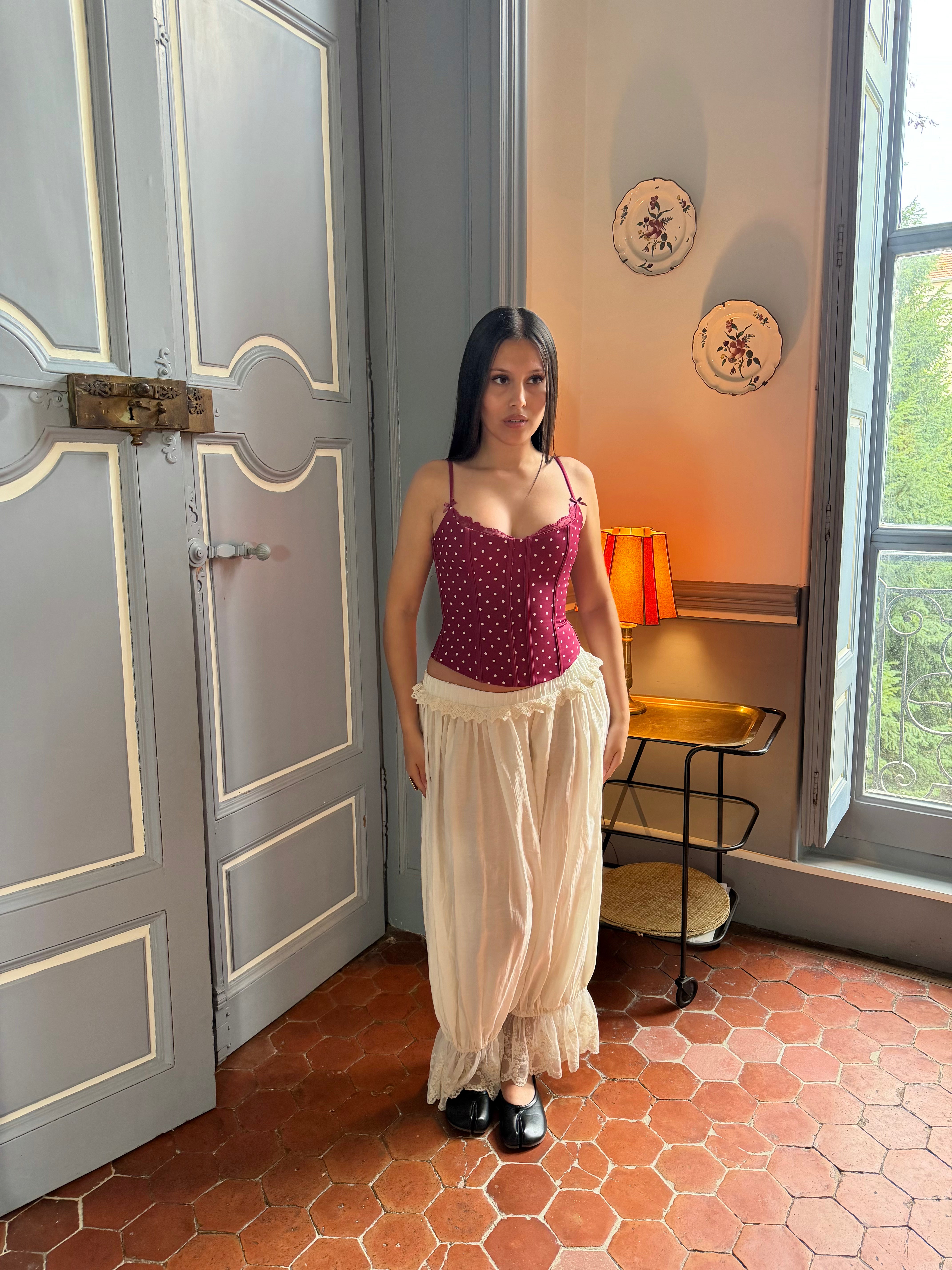 PANTALON À VOLANTS APOLLINE - BLANC