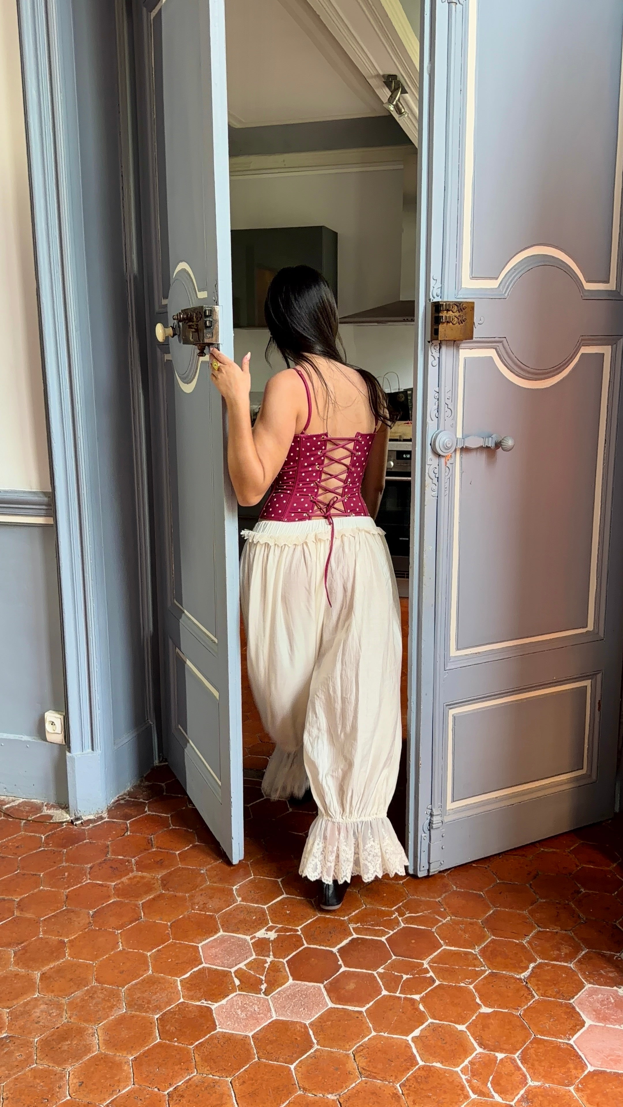PANTALON À VOLANTS APOLLINE - BLANC