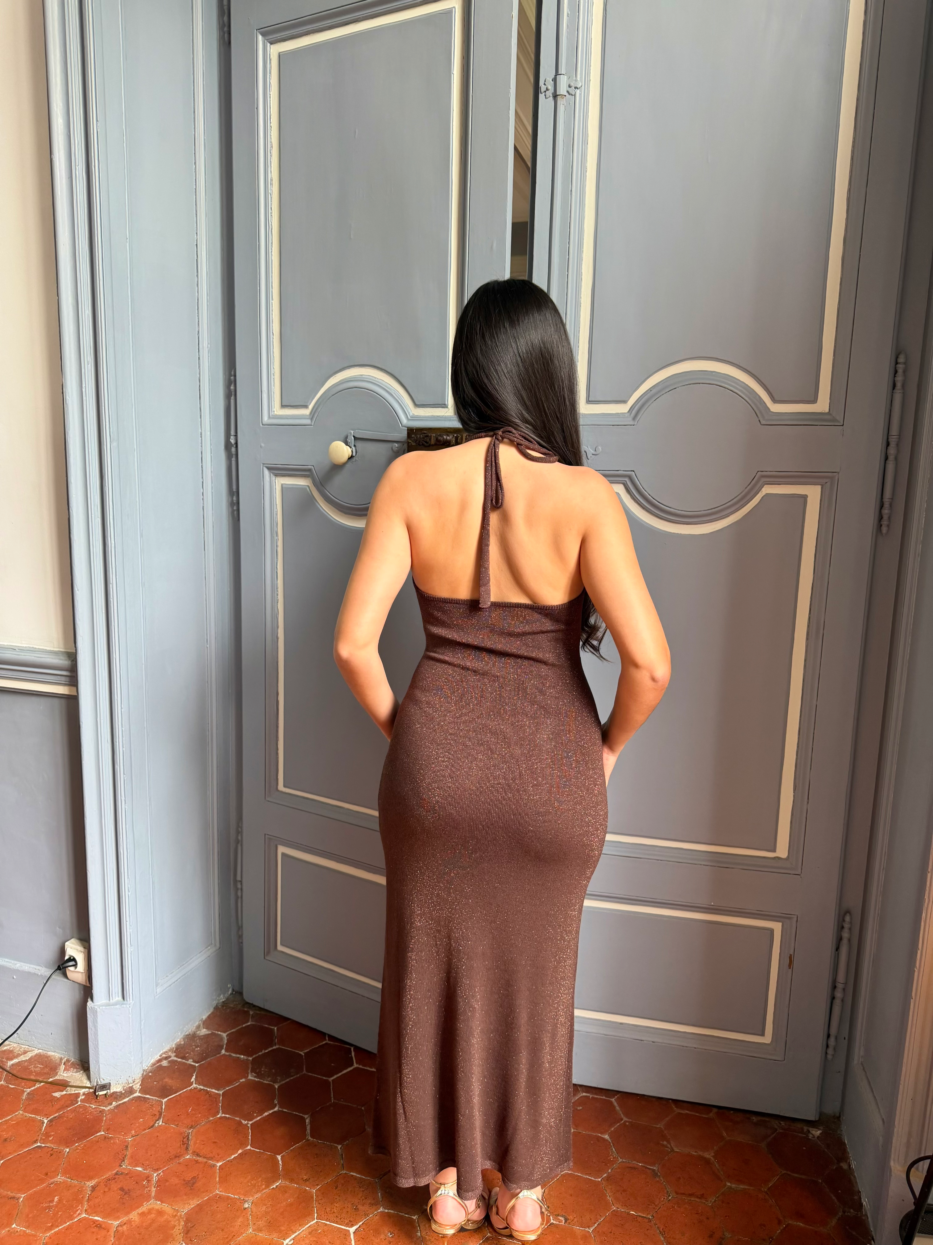ROBE À PAILLETTES SABRINA - MARRON